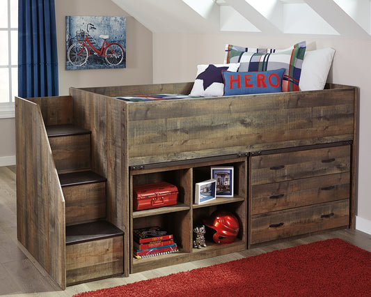 Trinell Twin Loft Bed with 3 Drawer Storage and Bookcase