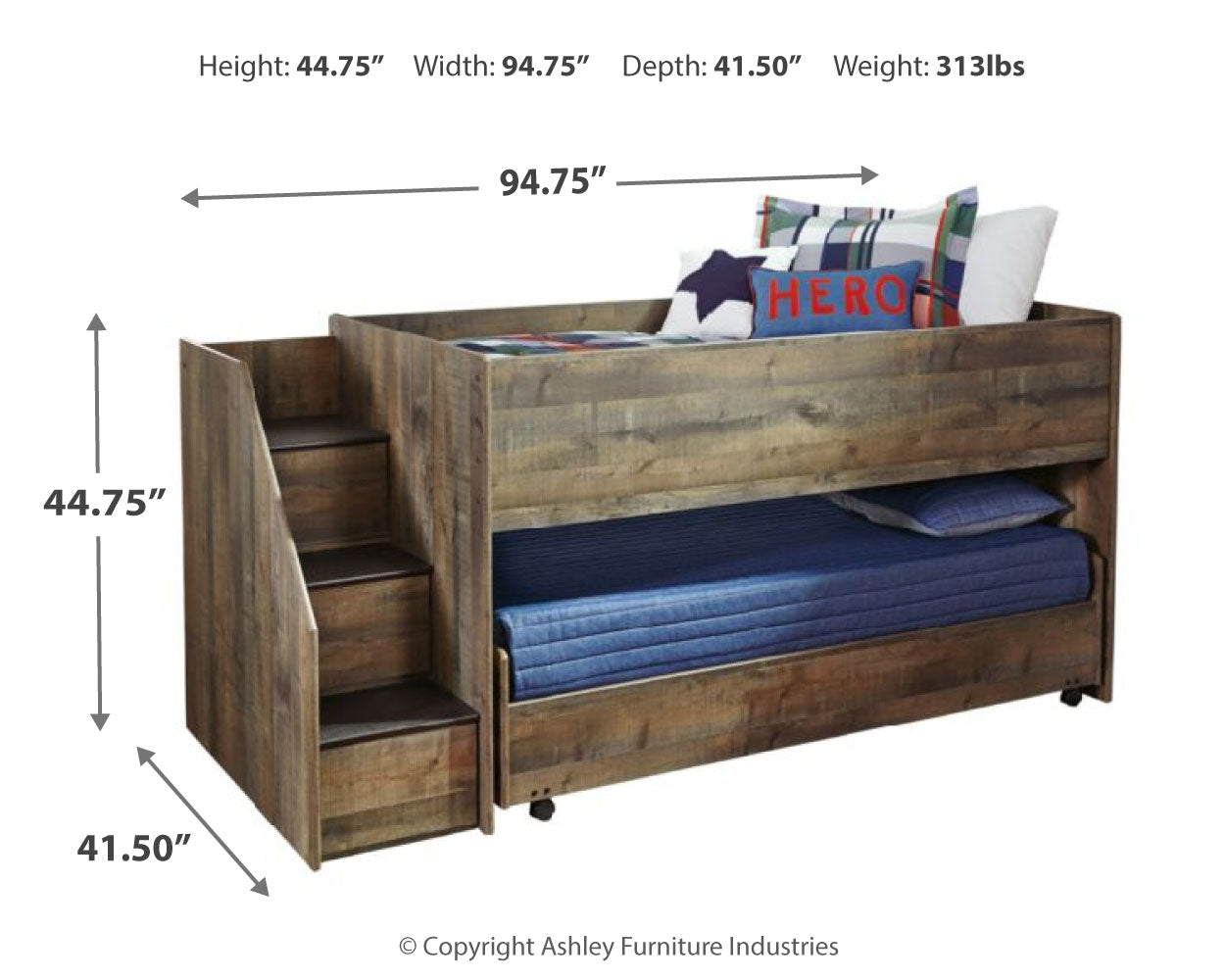Trinell Twin Loft Bed with Pull-out Caster Bed