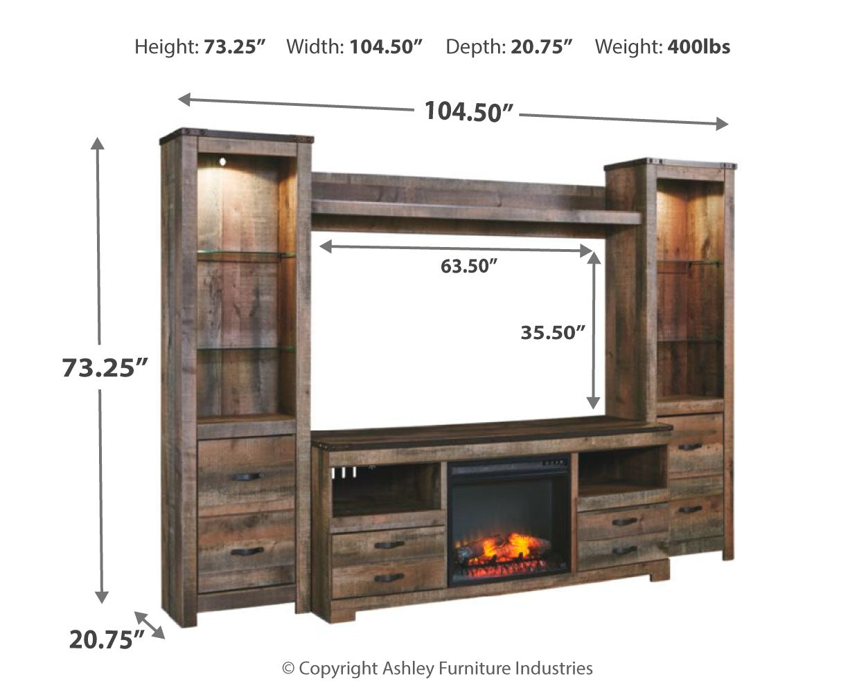 Trinell 4-Piece Entertainment Center with Fireplace