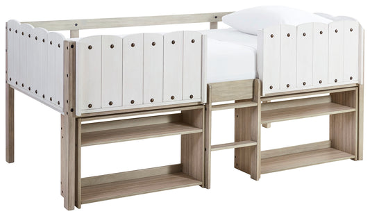Wrenalyn Twin Loft Bed with Under Bed Bookcase Storage