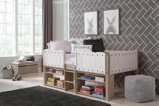 Wrenalyn Twin Loft Bed with Under Bed Bookcase Storage