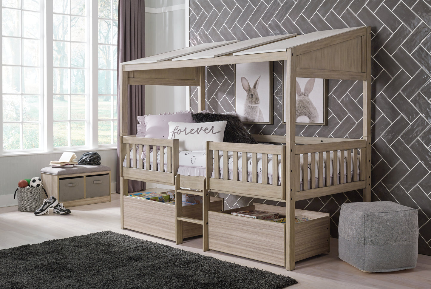 Wrenalyn Twin Loft Bed with Under Bed Bin Storage