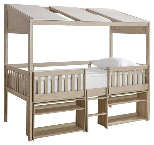 Wrenalyn Twin Loft Bed with Under Bed Bookcase Storage