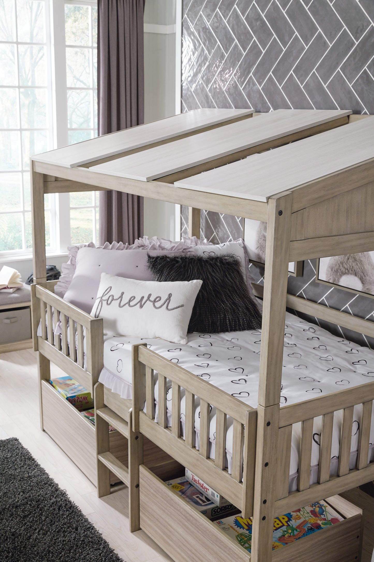 Wrenalyn Twin Loft Bed with Under Bed Bin Storage