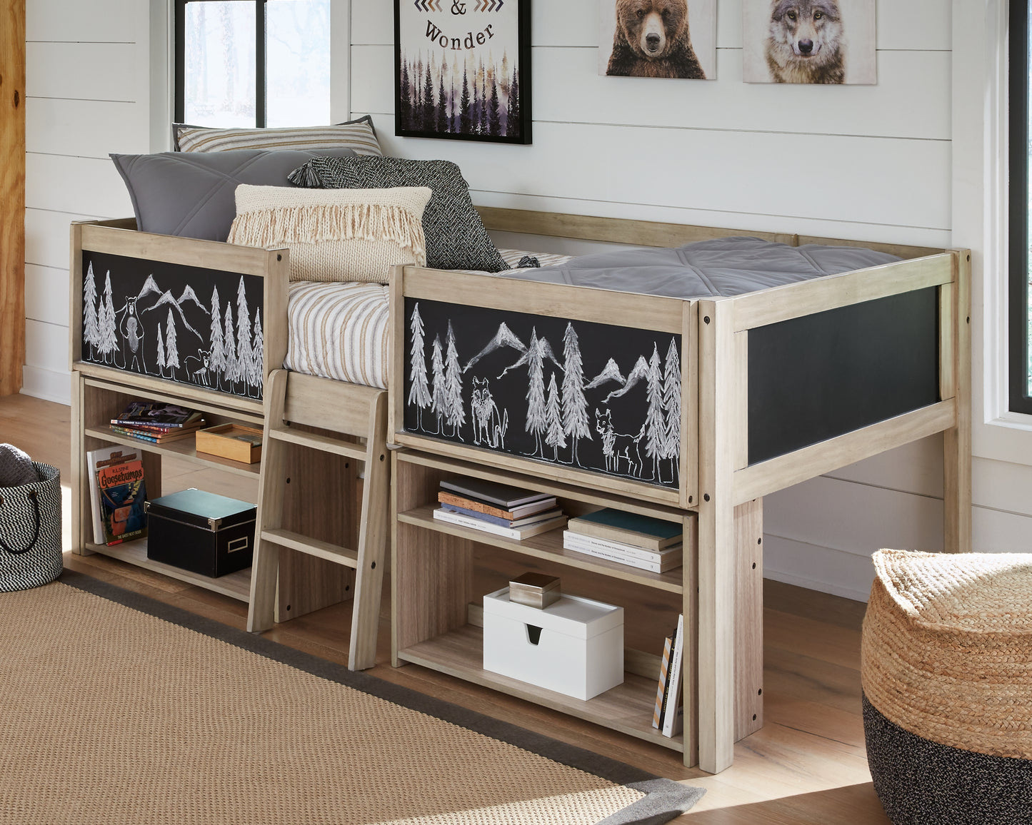 Wrenalyn Twin Loft Bed with Under Bed Bookcase Storage