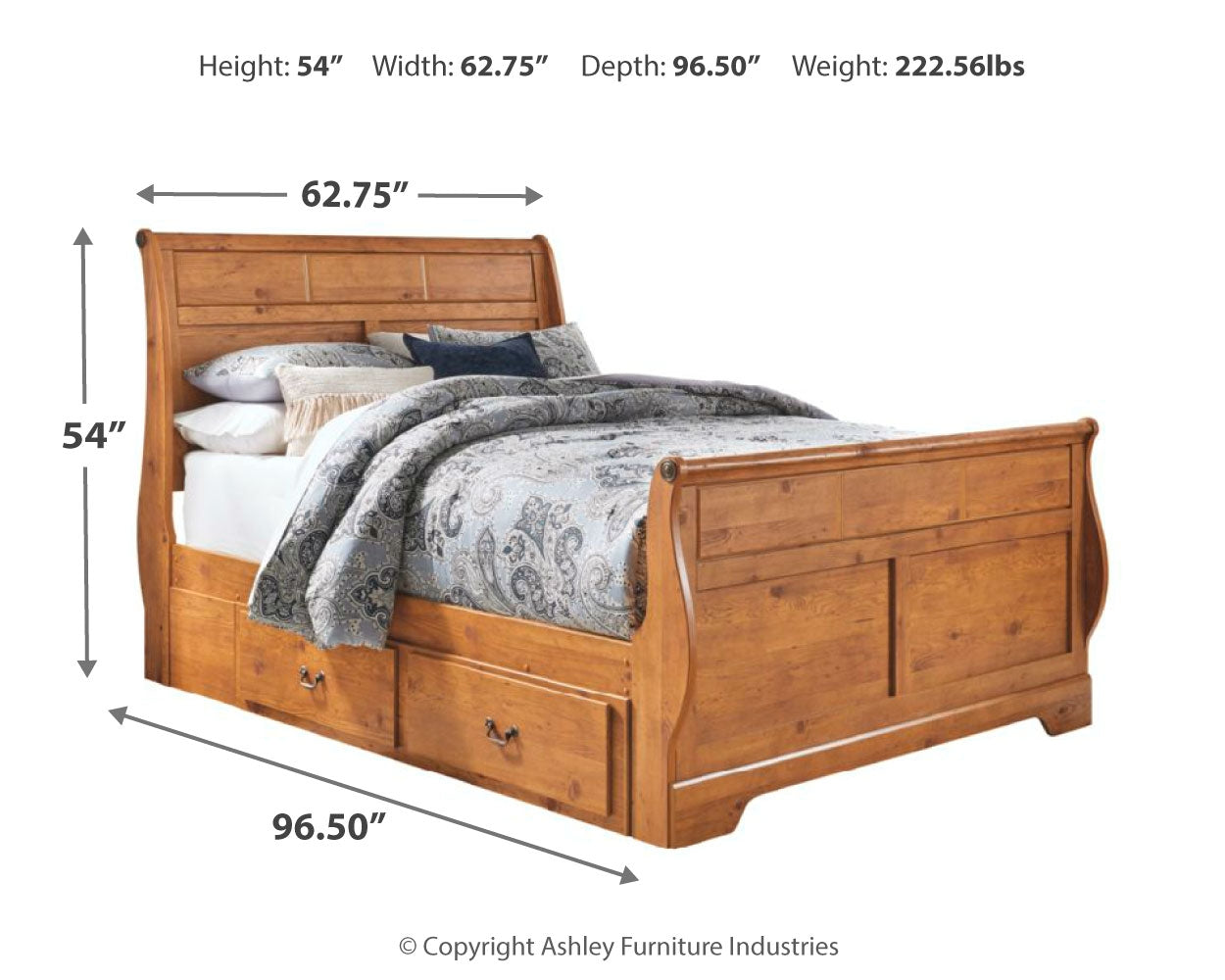 Bittersweet Queen Sleigh Bed with 2 Storage Drawers
