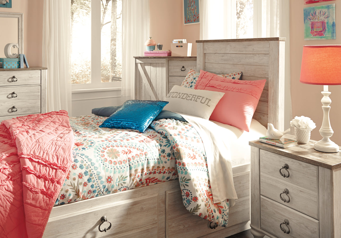 Willowton Twin Panel Bed with 2 Storage Drawers