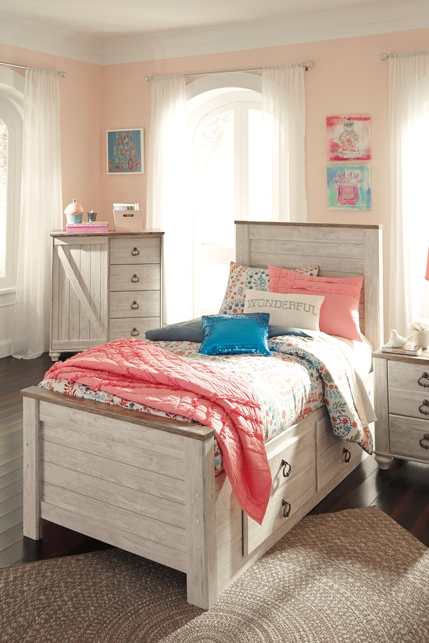 Willowton Twin Panel Bed with 2 Storage Drawers