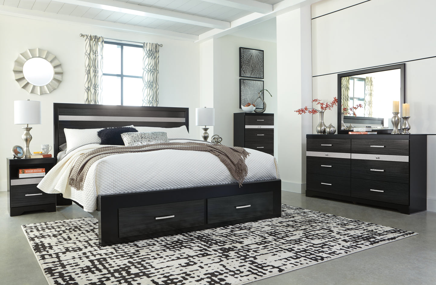 Starberry King Panel Bed with 2 Storage Drawers