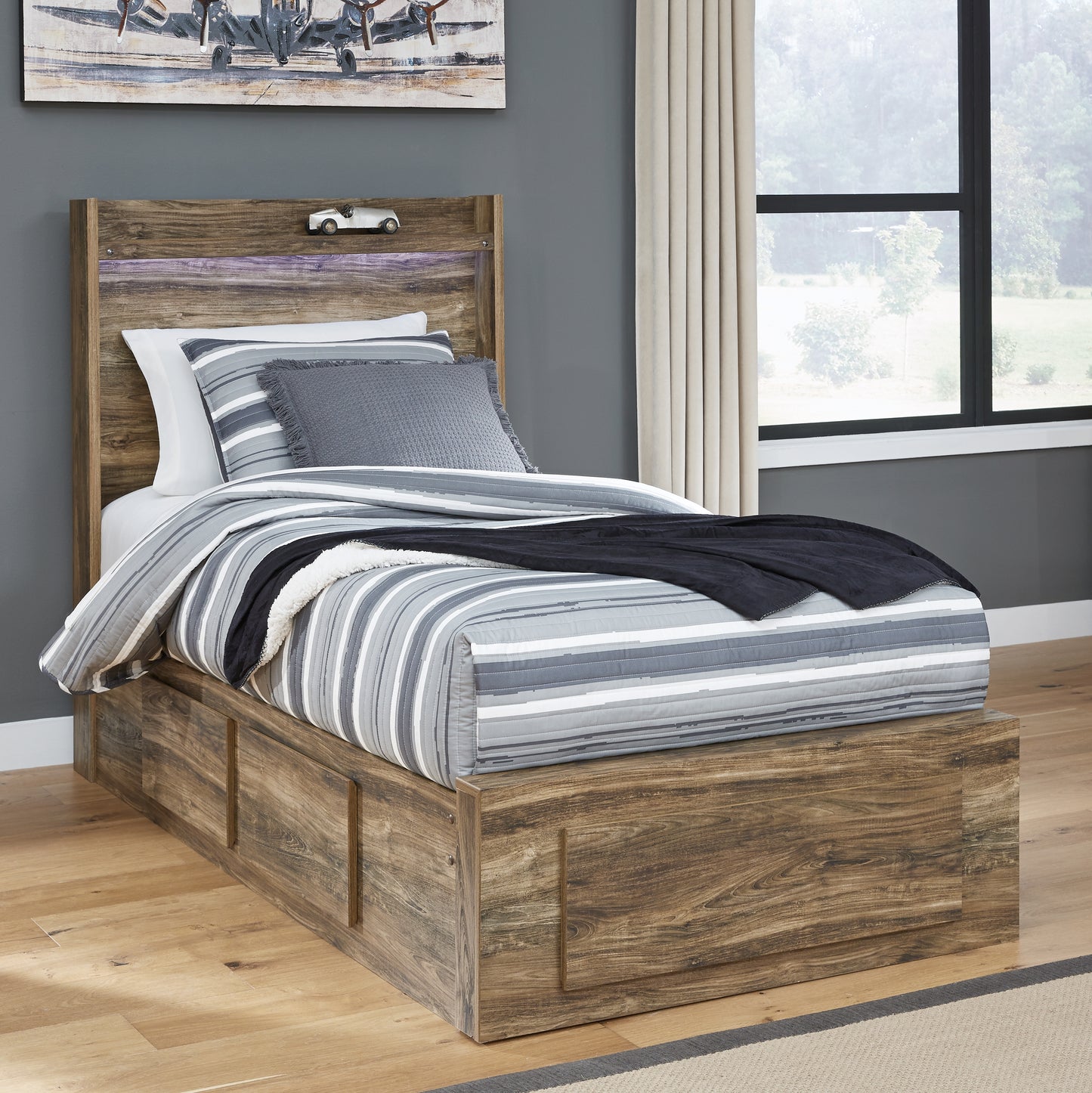 Rusthaven Twin Panel Bed with 5 Storage Drawers