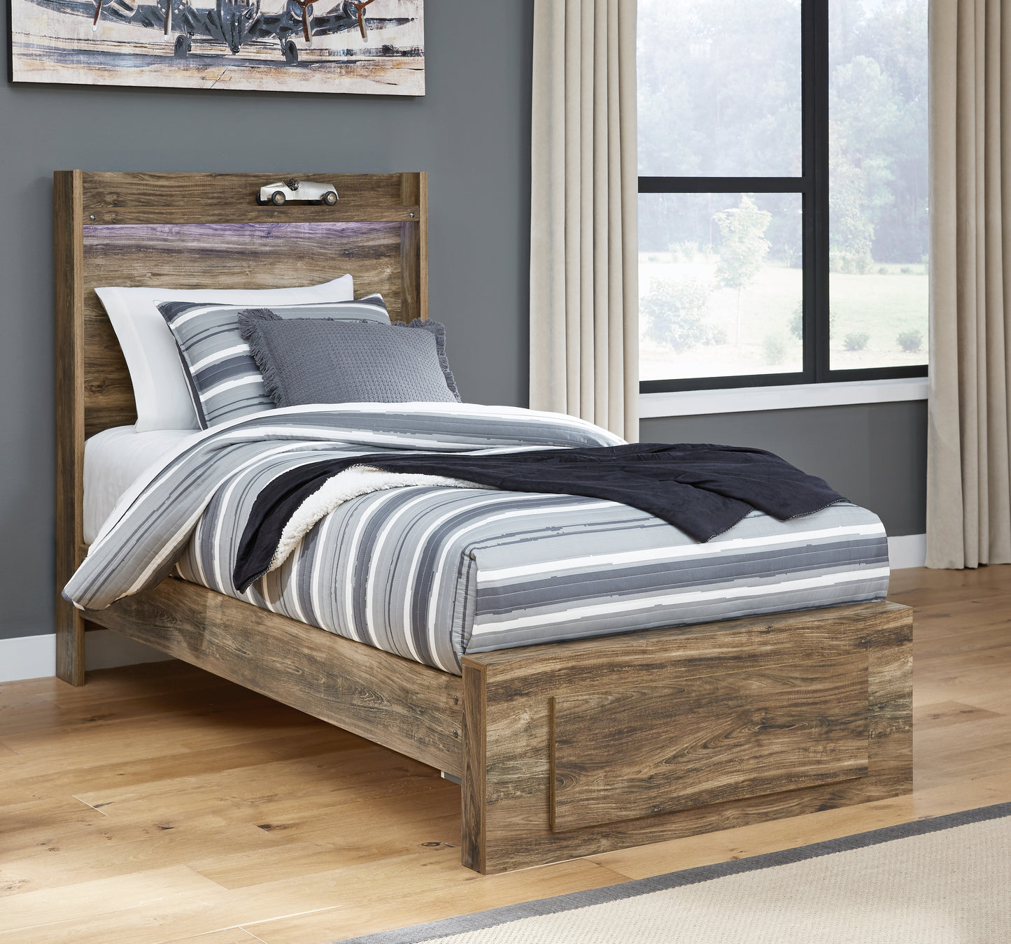 Rusthaven Twin Panel Bed with 1 Storage Drawer