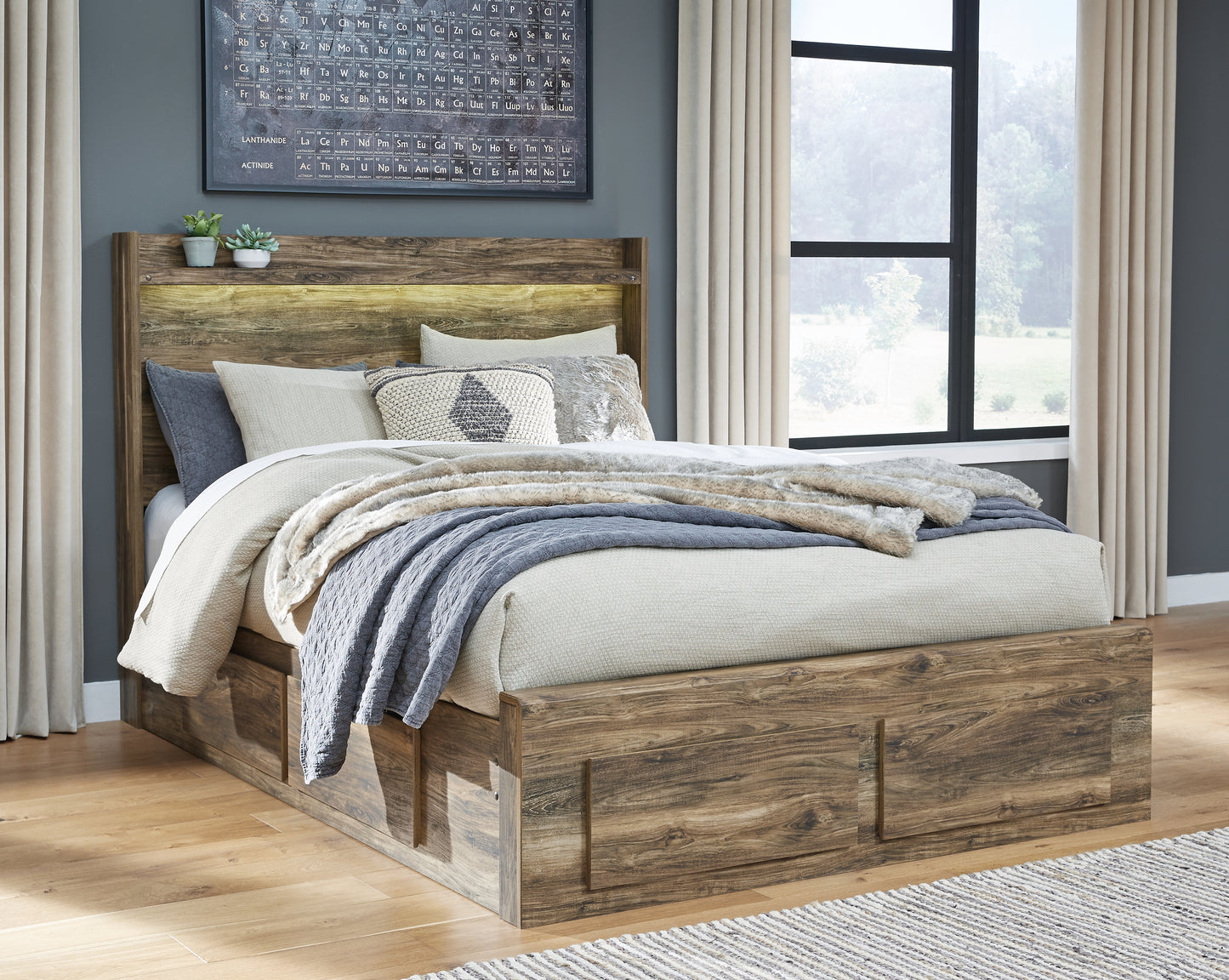 Rusthaven Queen Panel Bed with 2 Storage Drawers
