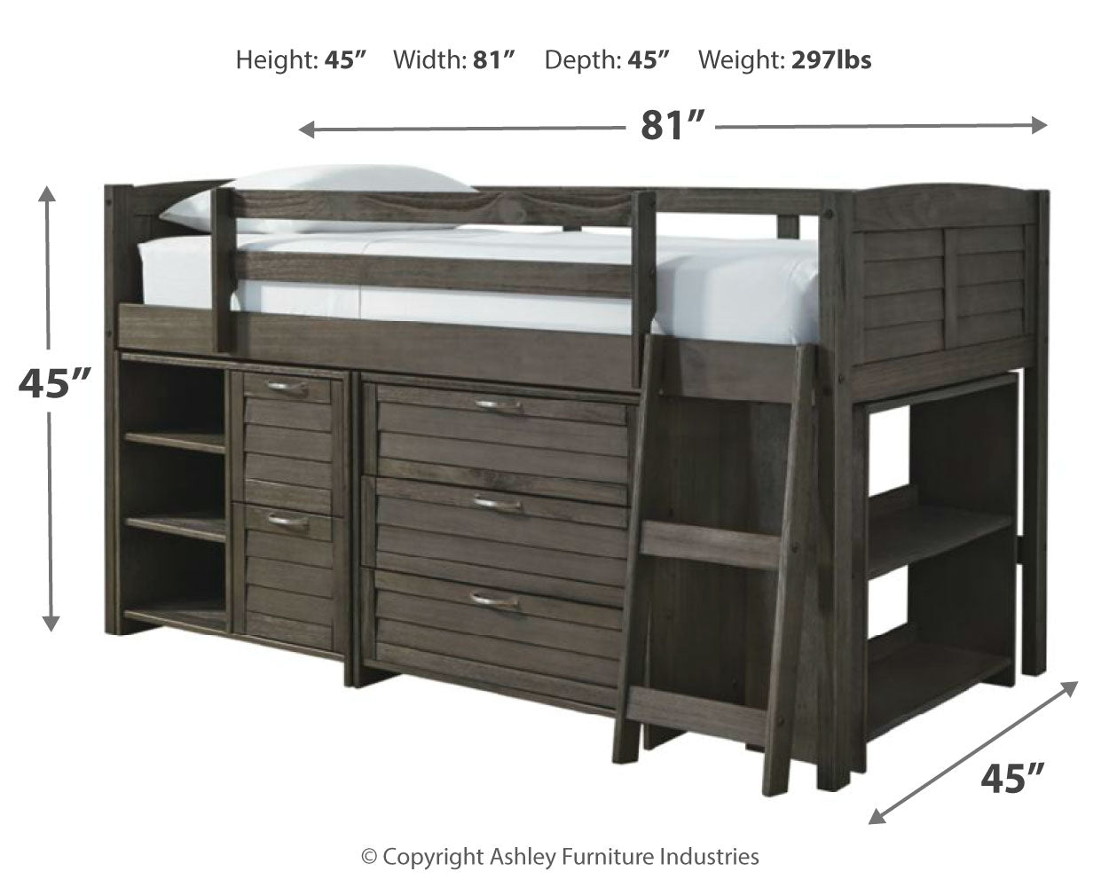 Caitbrook Twin Loft Bed with 1 Large Storage Drawer