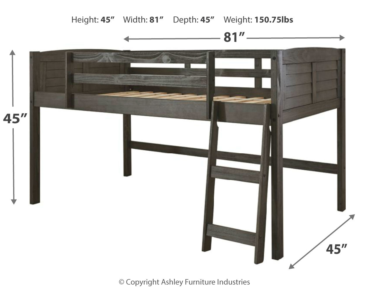 Caitbrook Twin Loft Bed Frame