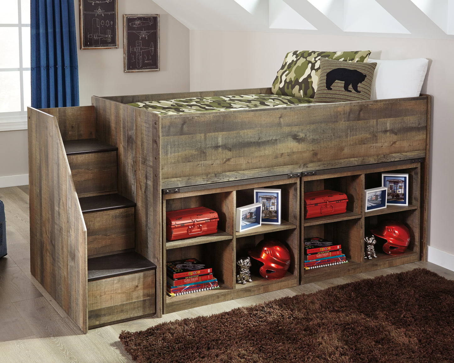 Trinell Twin Loft Bed with 2 Bookcases