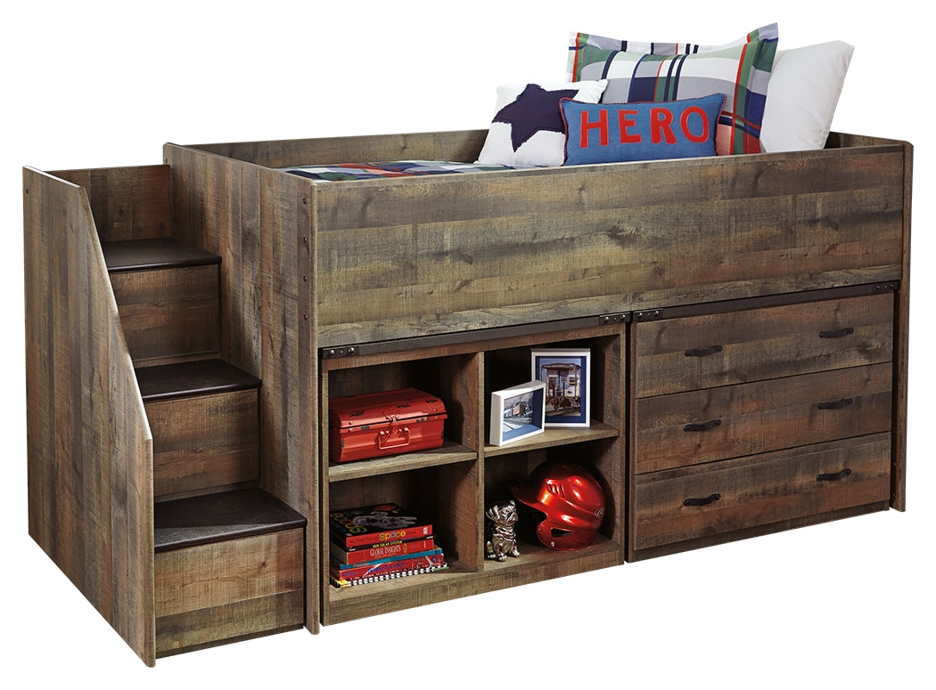 Trinell Twin Loft Bed with 3 Drawer Storage and Bookcase