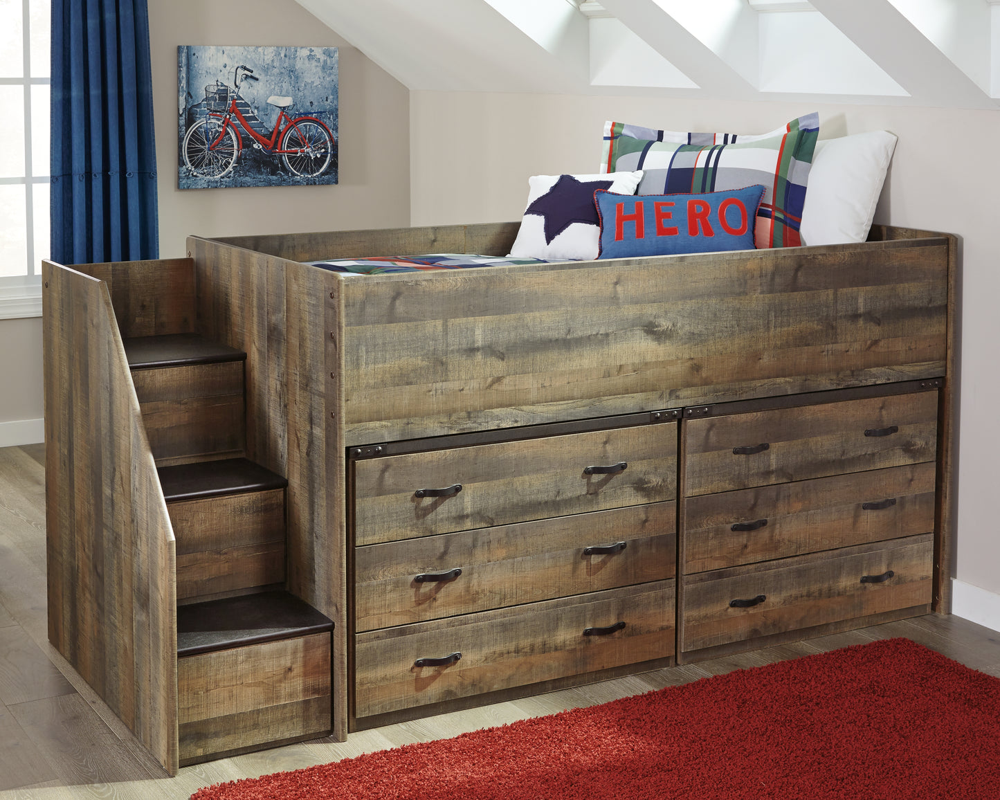 Trinell Twin Loft Bed with 6 Drawer Storage