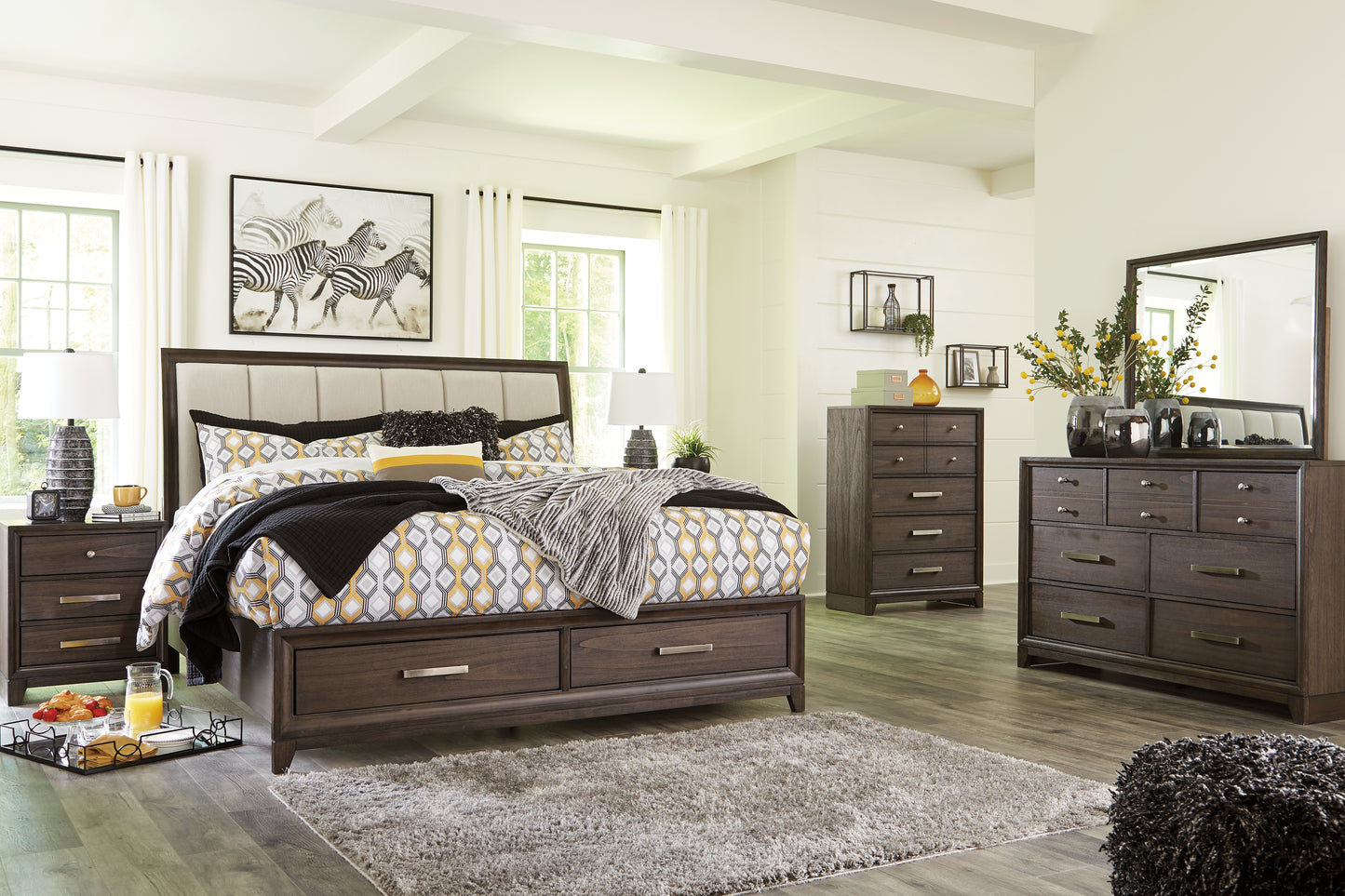 Brueban California King Panel Bed with 2 Storage Drawers