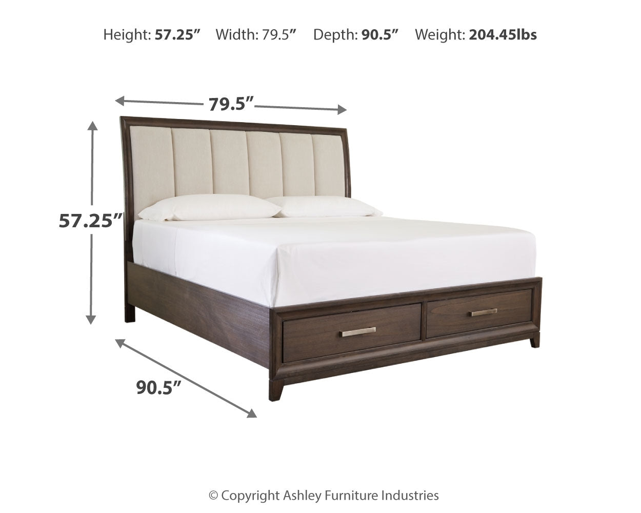 Brueban California King Panel Bed with 2 Storage Drawers