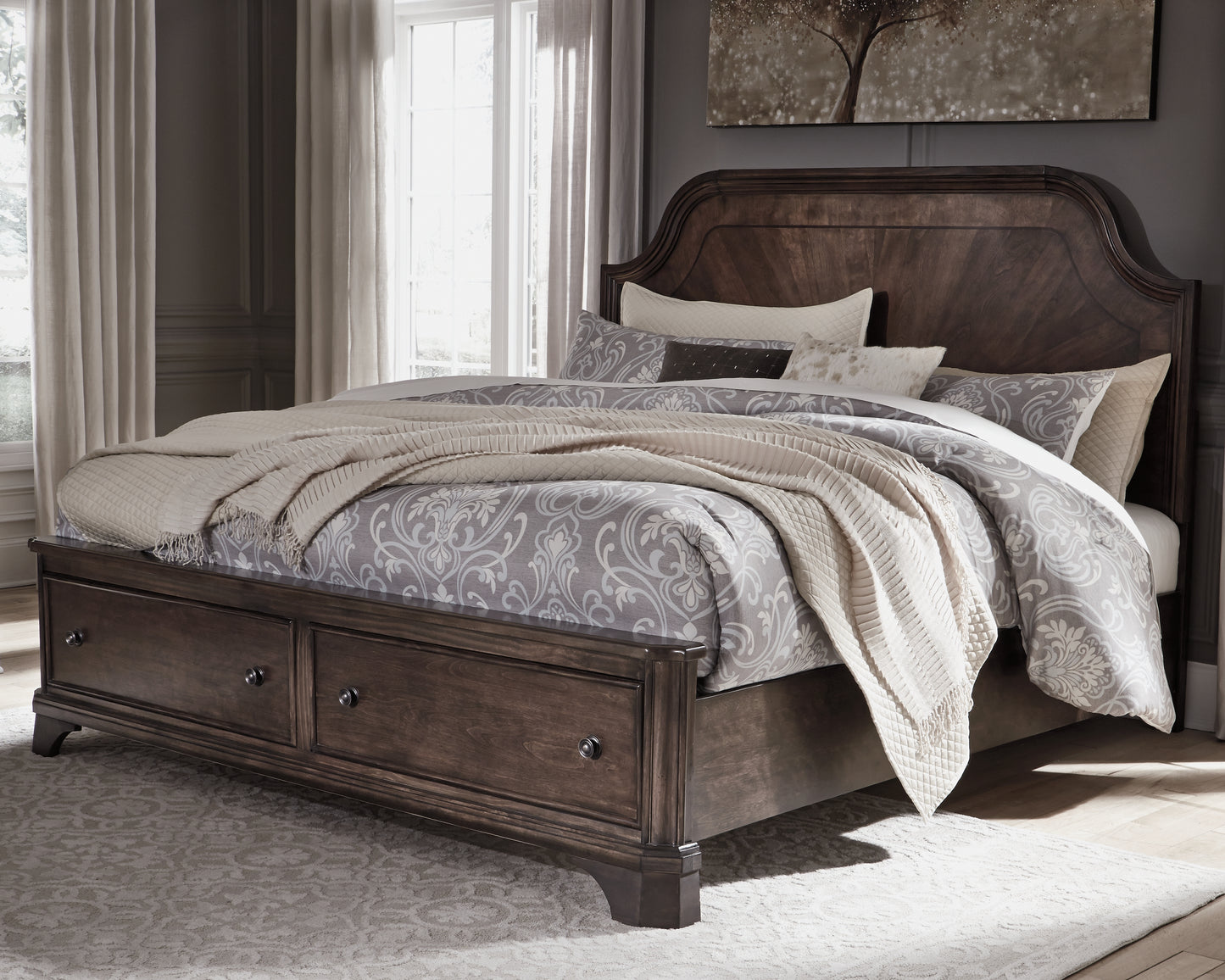Adinton Queen Panel Bed with 2 Storage Drawers