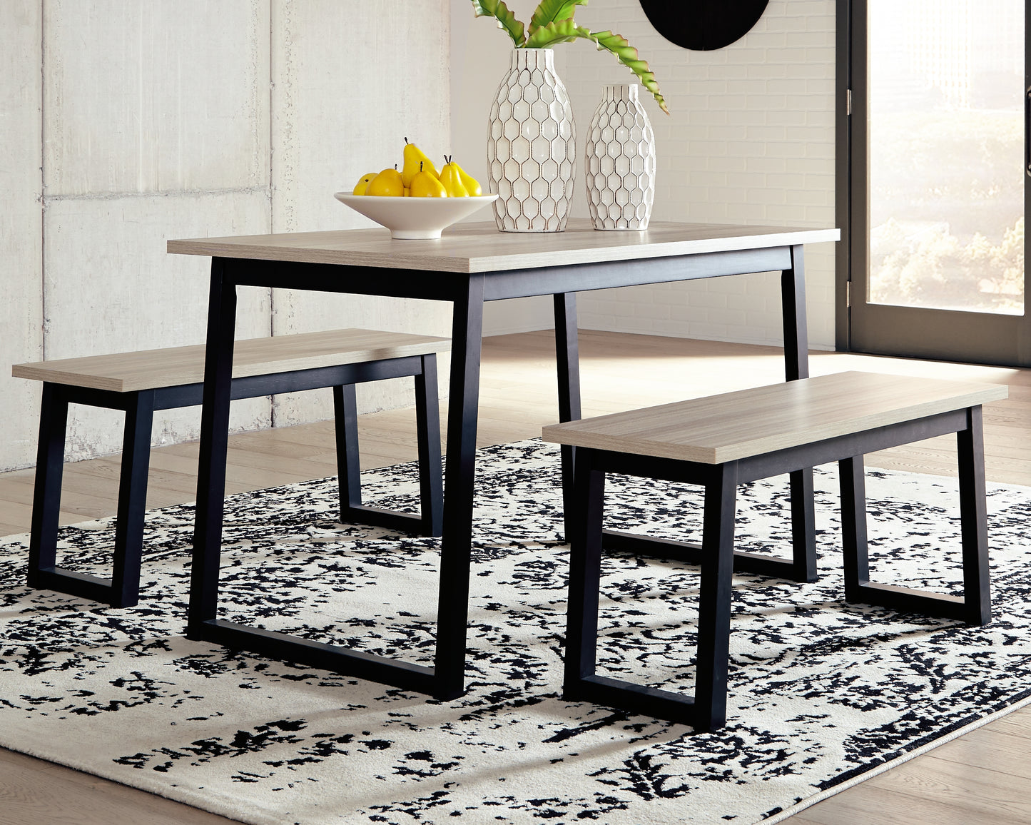 Waylowe Dining Table and Benches (Set of 3)