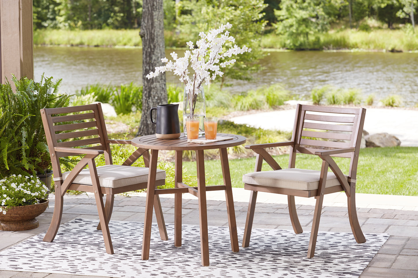 Vallerie Outdoor Chairs with Table Set (Set of 3)