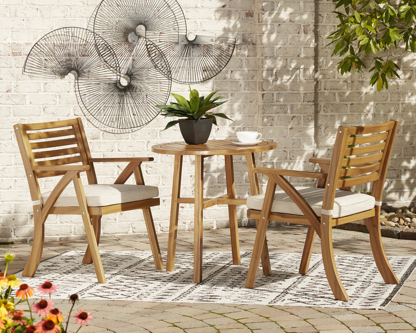 Vallerie Outdoor Chairs with Table Set (Set of 3)