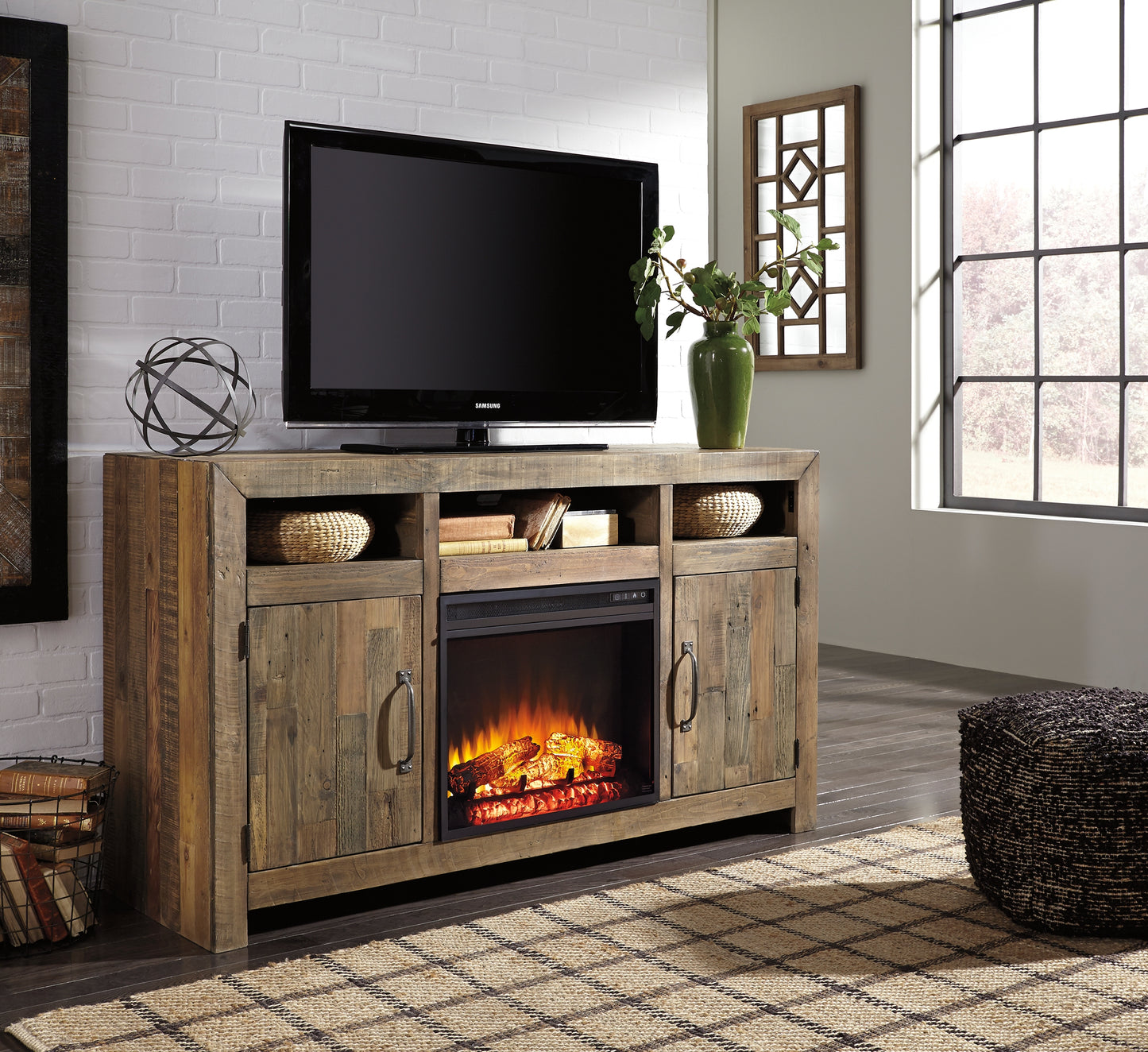 Sommerford Large TV Stand with Fireplace Insert
